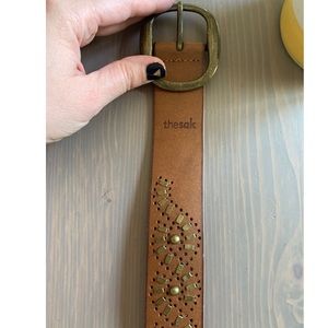 The Sak Brown Leather Belt Grommet Design Medium